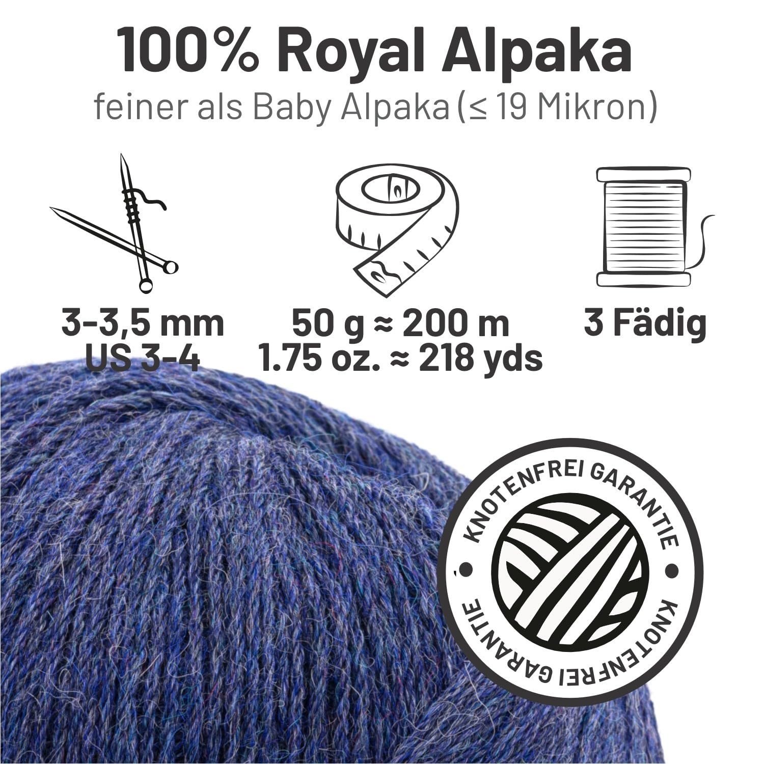HANSA-FARM Alpawool 100% Royal Alpaka Set da 200 g (4 x 50 g), pregiata e assolutamente priva di graffi, per lavorare a maglia e all'uncinetto, HF236, blu scuro, melange