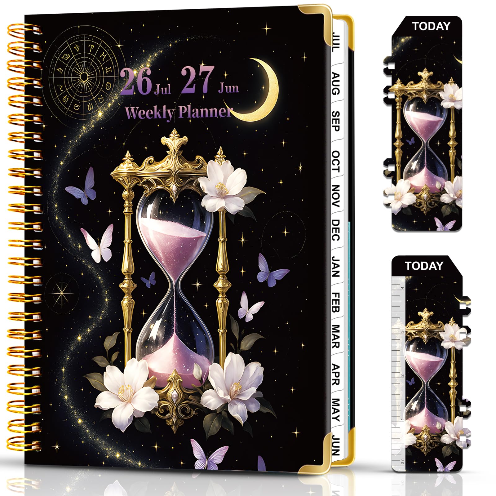 Weekly Planner 2026-2027, Jul 2026 - Jun 2027, A5 Daily Planner Notebook with Bookmark, 21.5 x 16 cm Spiral Bound Planners for School Office, Weekly Appointment Book with Monthly Tabs