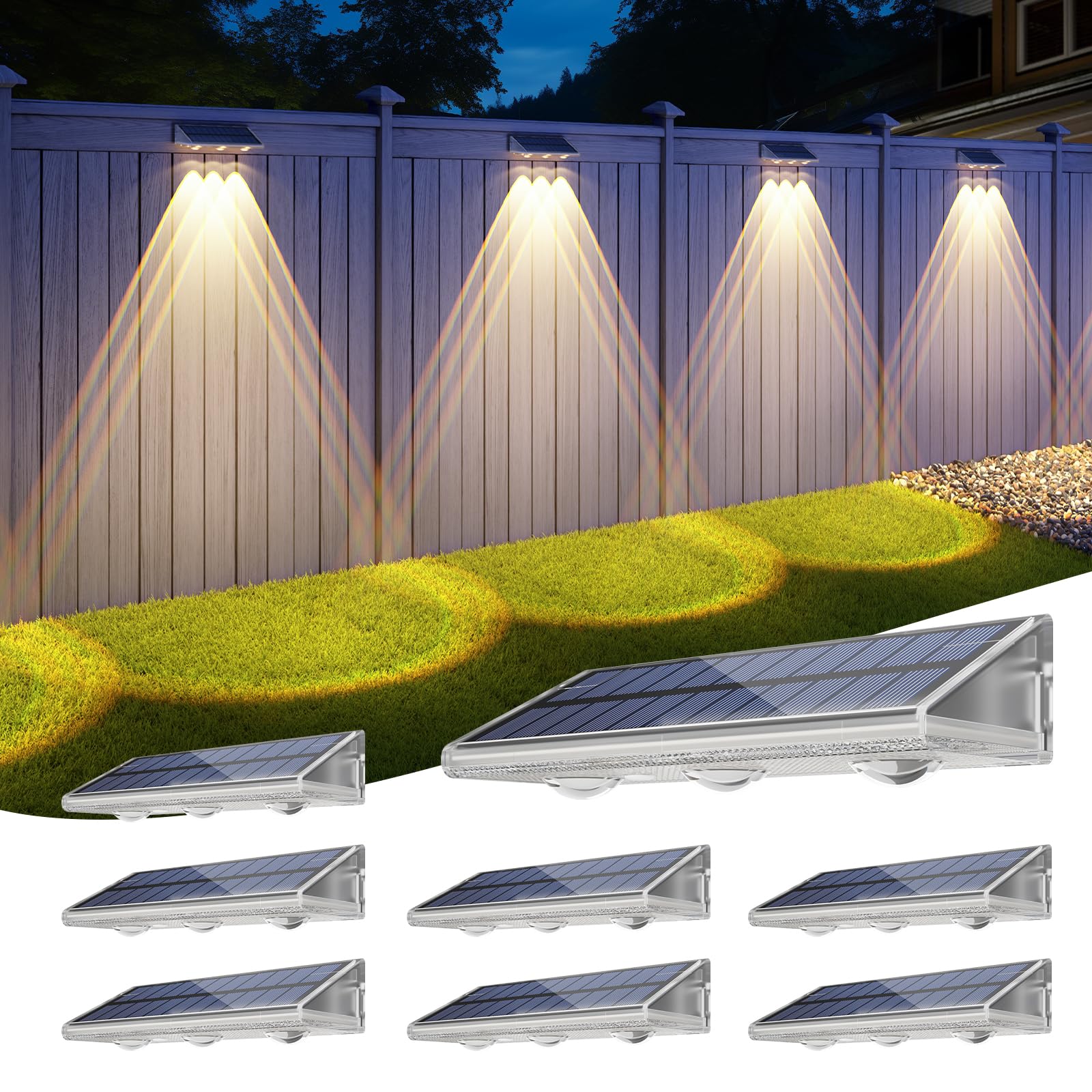 YiLaie Solar Fence Lights Outdoor-IP67 Waterproof 3000K/4500K/6500K,High Brightness LED Fence Lights Solar Powered,Solar Wall Light for Outside Backyard/Railing/Step/Patio/Stair Railings/Pool （8 Pack） — image 1