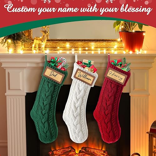 Miniatura 6 de steo spce Calcetines de Navidad personalizados con parches de cuero, medias de Navidad familiares con nombre, medias de Navidad grandes de punto de