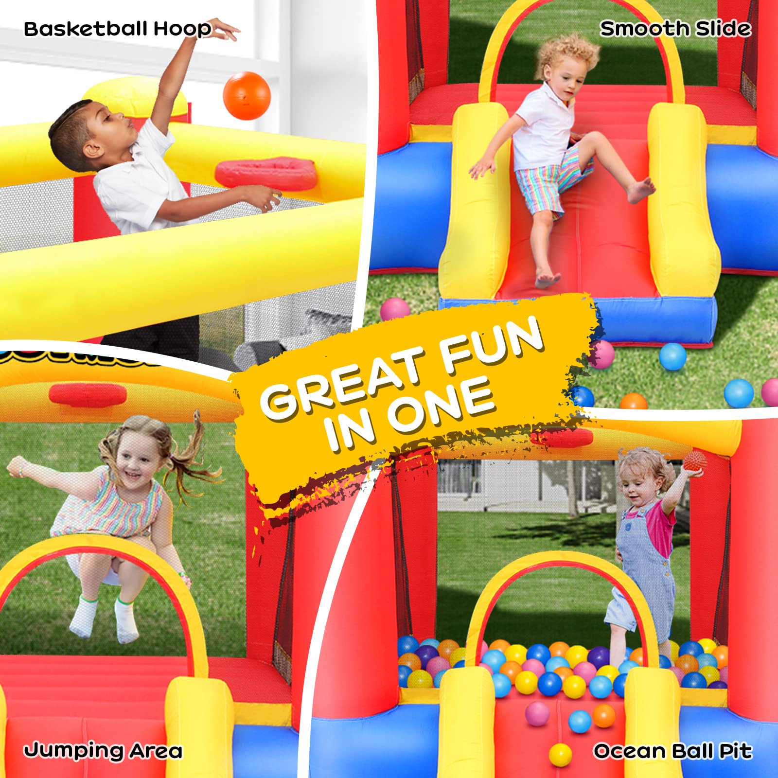JOYMOR Inflatable Indoor Bounce House for Kids 3-6 w/Air Blower and Basketball Hoop, Small Bounce House for Kids and Toddlers Indoor Party, Indoor Bounce House with Slide for Toddlers