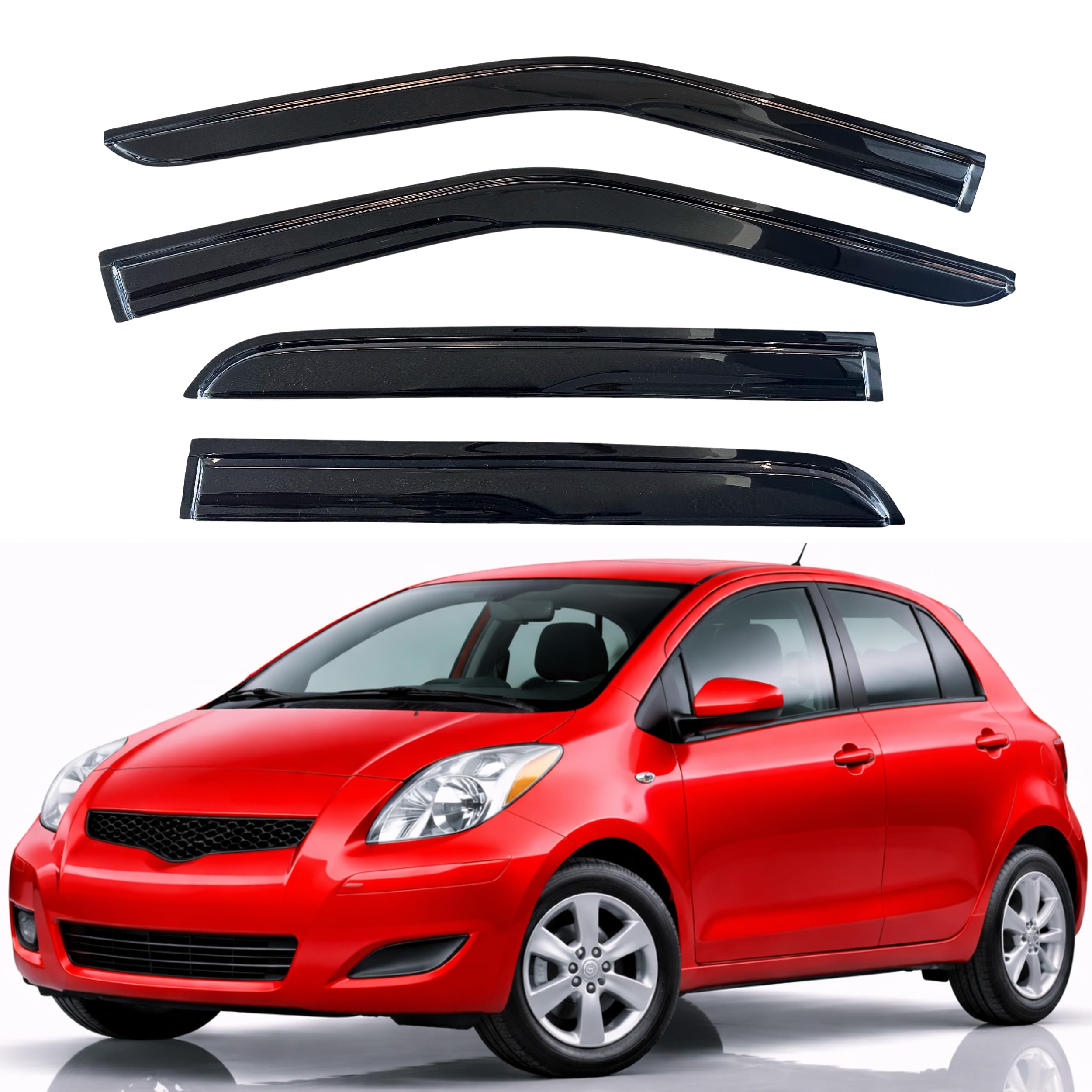 KPY Rain Guards Fit for 2005-2010 Toyota Yaris Hatchback, Out-Channel Window Visors Vent Wind Deflectors 4PC, Car Accessories for 05-10 Yaris Hatchback (Excludes Sedan)