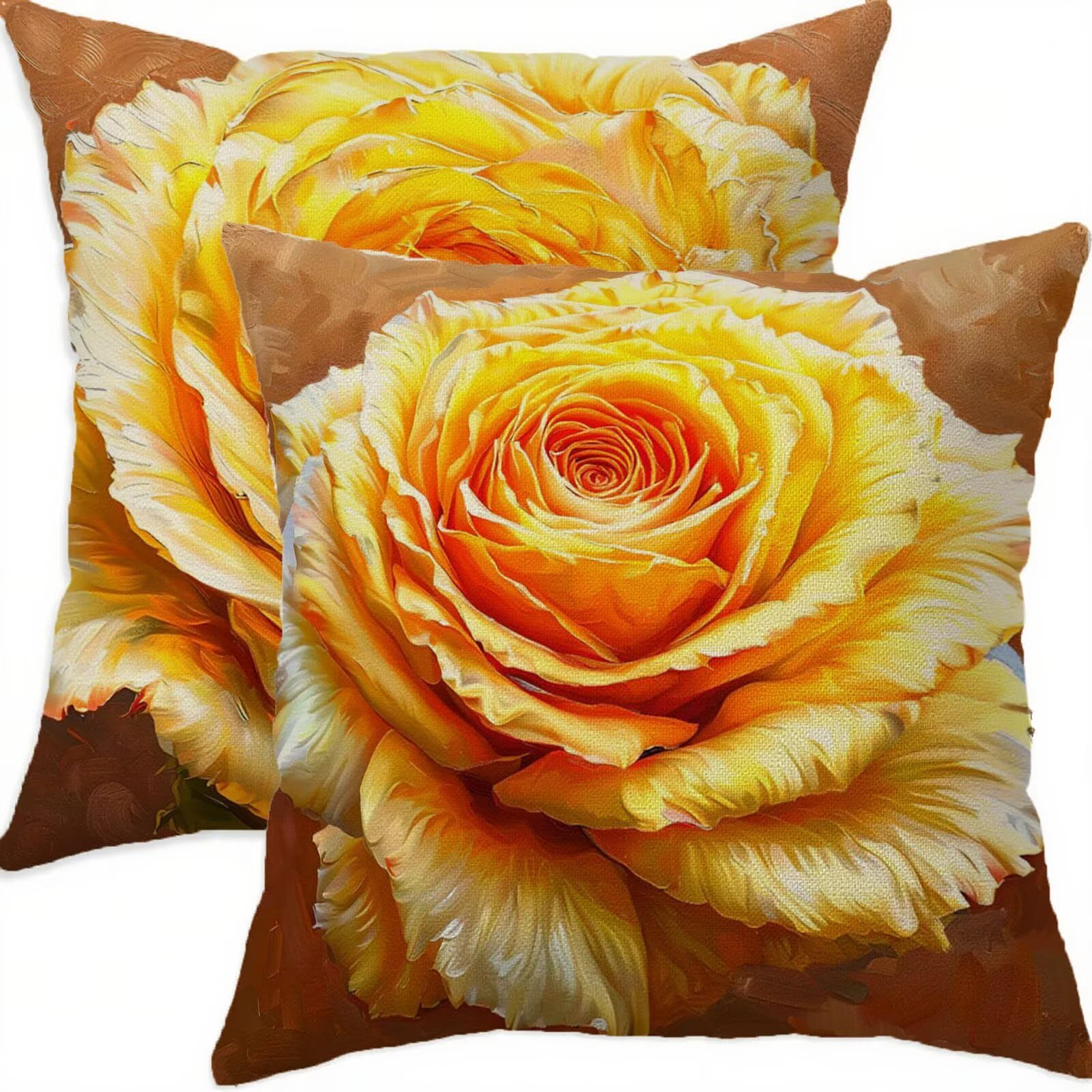 Housse coussin imperméable 75x75cm avec fermeture éclair invisible lin jaune lot de 2 A-533
