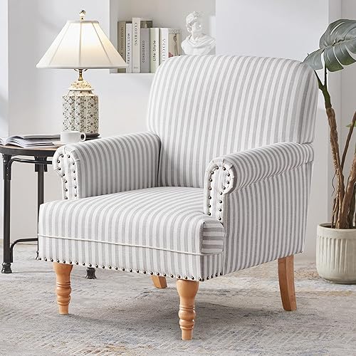 HUIMO Silla de Acento de Tela de Lino, Sillón Moderno de Mediados de Siglo con Patas de Madera Maciza, Silla de Sofá Individual, Silla de Club de