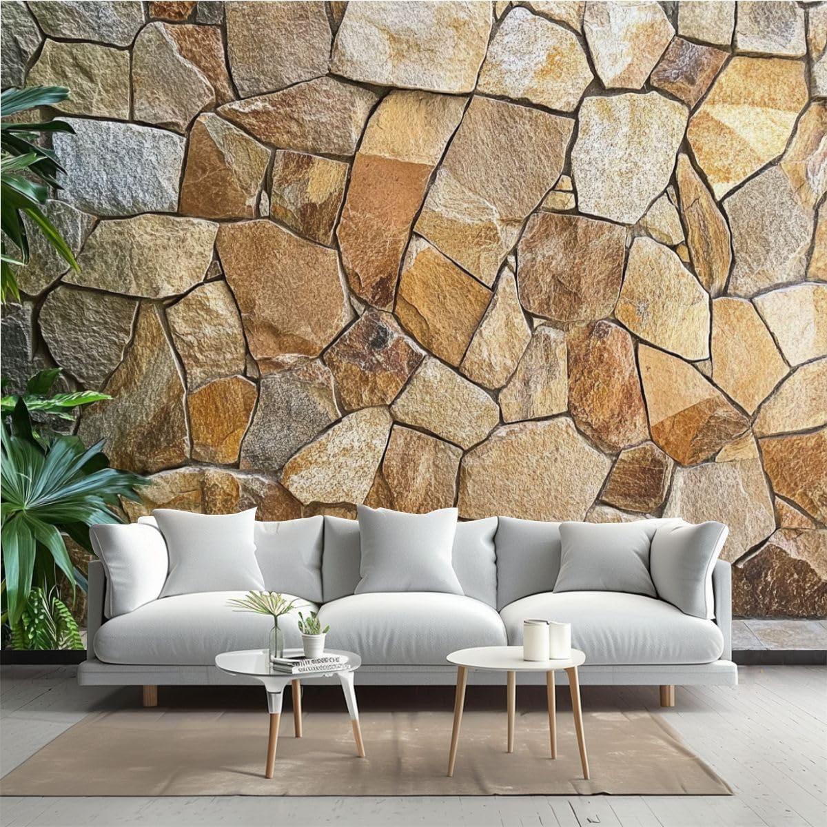 GAROLINAPW Vintage Wallpaper Texture Stone Wall Cladding Seamless Flagstone Detail Outdoor Wall Mural Peel and Stick Canvas Art Mural Decor Self-