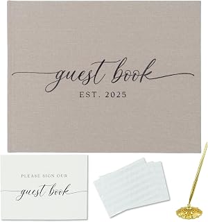Gooji 2025 Linen Wedding Guest Book for Your Wedding Reception - Simply Elegant Guestbook to Sign in and Add Polaroid Photos - The Perfect Wedding Or Baby Shower Guest Book (Beige), Blank