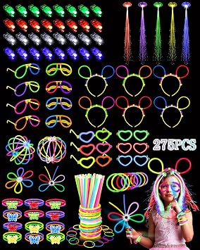 275 PCS Glow in the Dark Party Supplies for Kids Adults, Light Up Party Favors, Glow Sticks Bulk Party Pack Bracelets Finger Lights Glasses Headband LED Light Hair Wedding Birthday New Year Halloween