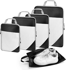 5 Set Compression Packing Cubes Travel: Luggage Organizer Bags | Suitcase Organizers Bags for Compression for Traveling Packing Organizers for Travel Essentials Accessories, Black