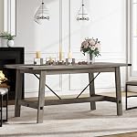 WAMPAT Farmhouse Dining Room Table for 6 Person, 67.7 Inch Rectangular Wood Modern Kitchen Table with Metal Decor and Footrest,Oak