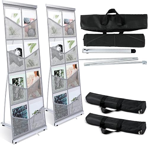 Miniatura 1 de Outus 2 soportes de malla para folletos de literatura con 8 bolsillos, portátil, para revistas, revistero enrollable, ligero, de pie, catálogo de