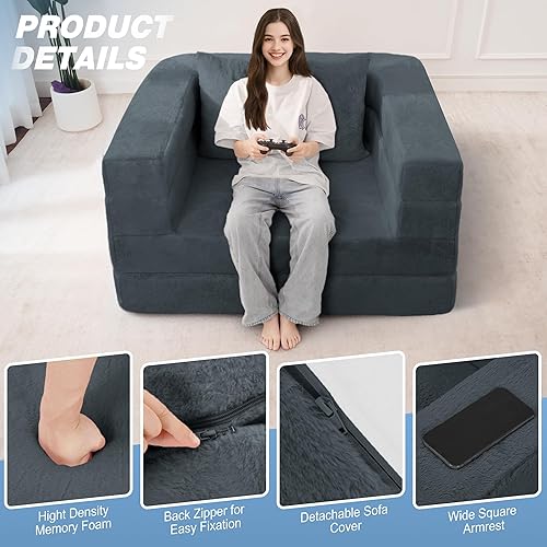 Miniatura 136 de Cama humana gigante para perro, cama 3 en 1 para perro de tamaño humano con funda de piel sintética lavable, cama grande plegable para mascotas con