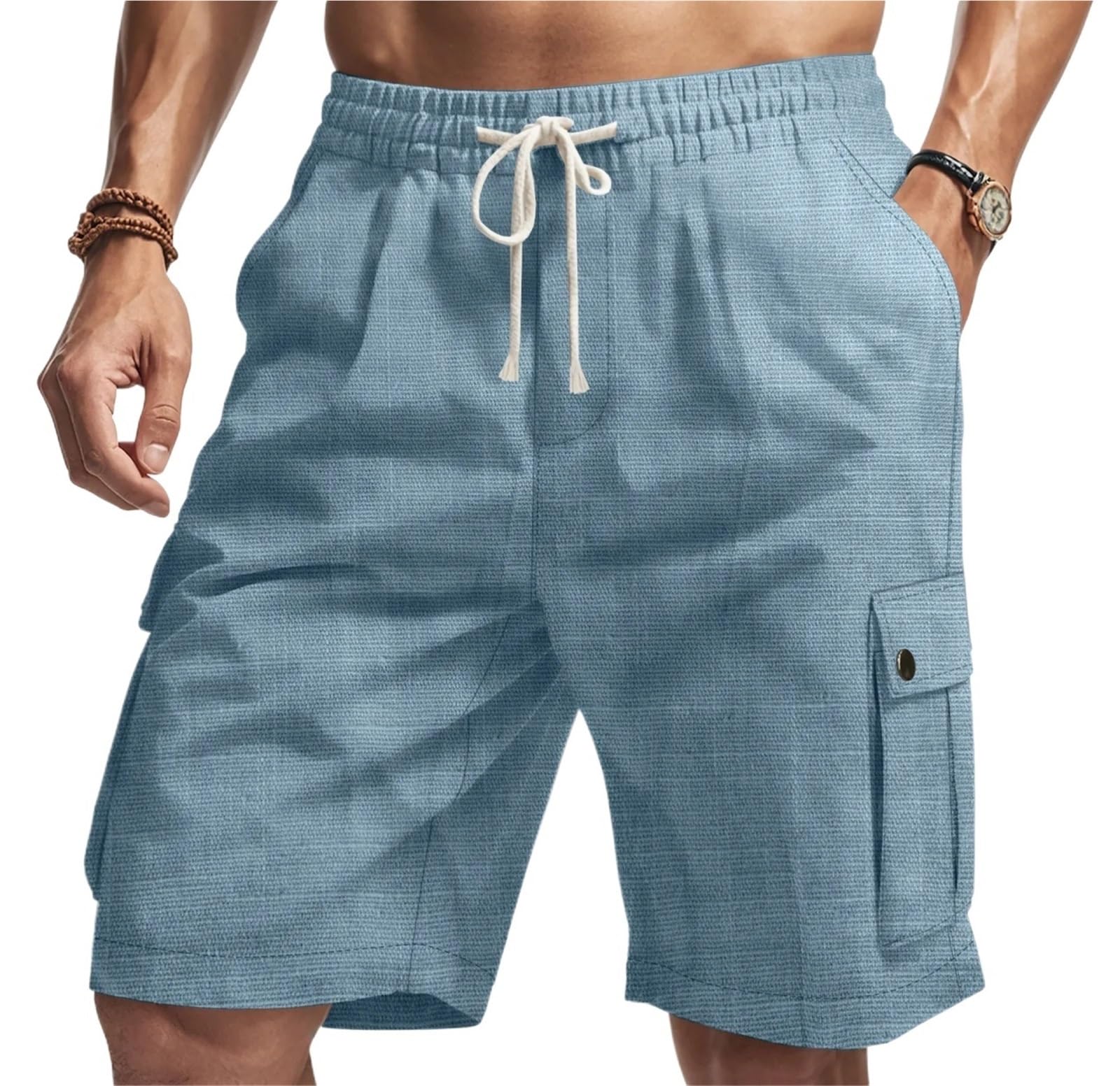 Short en lin homme léger ample décontracté de style cargo d'été