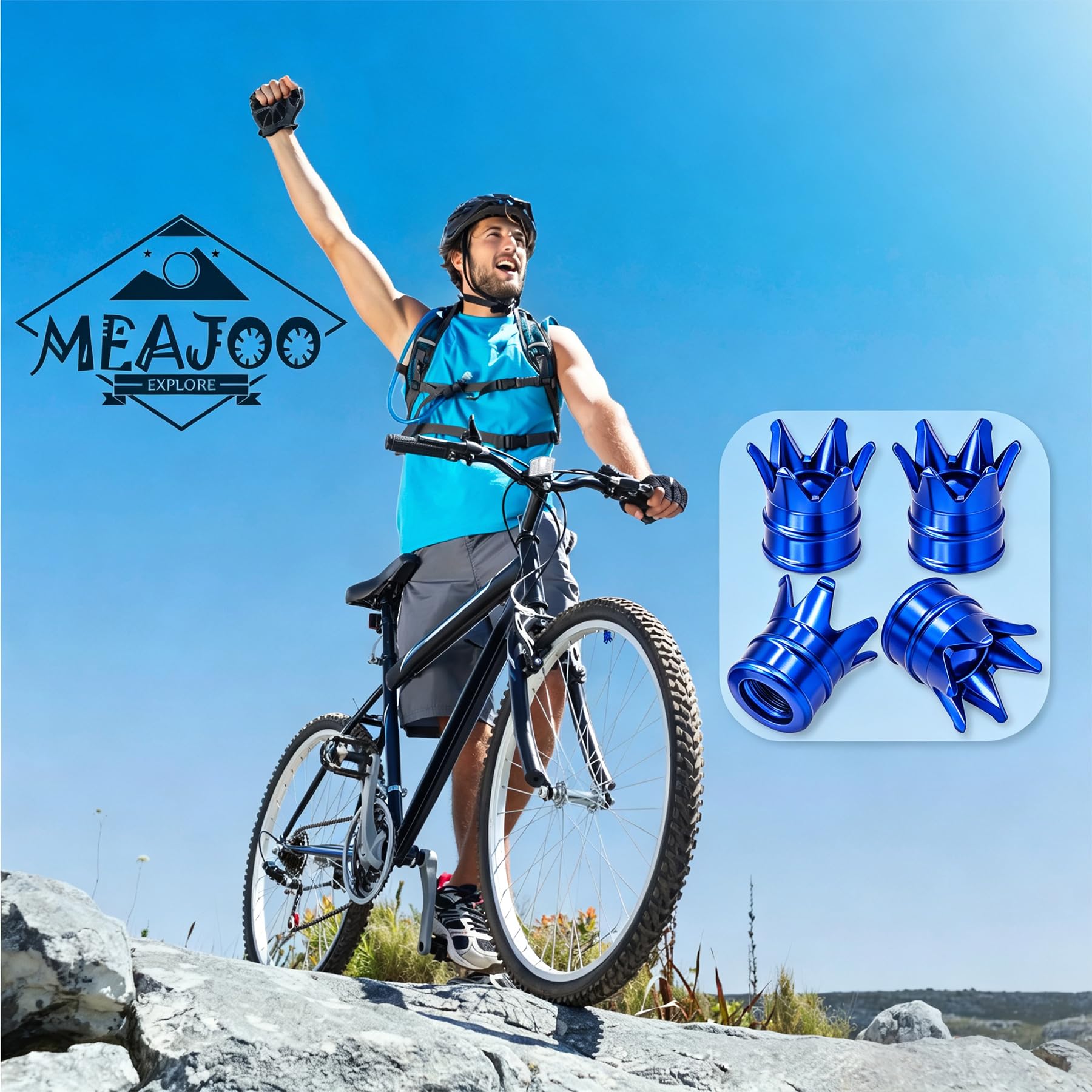 8 tapas de válvula de neumático estilo corona, tapas de aire, aleación de aluminio, a prueba de polvo e impermeable, para coches, camiones, bicicletas, motocicletas, bicicletas (azul)