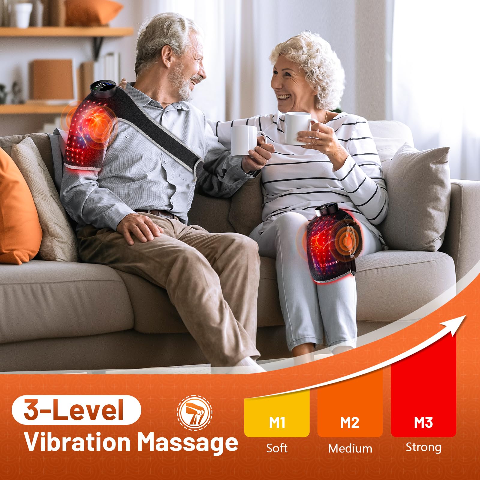 RELEXNOW Terapia de luz roja para rodilla, masajeador de rodilla con 5 calor y 3 vibraciones, 660 nm 850 nm infrarrojo cercano, rodillera térmica inalámbrica para articulación de rodilla