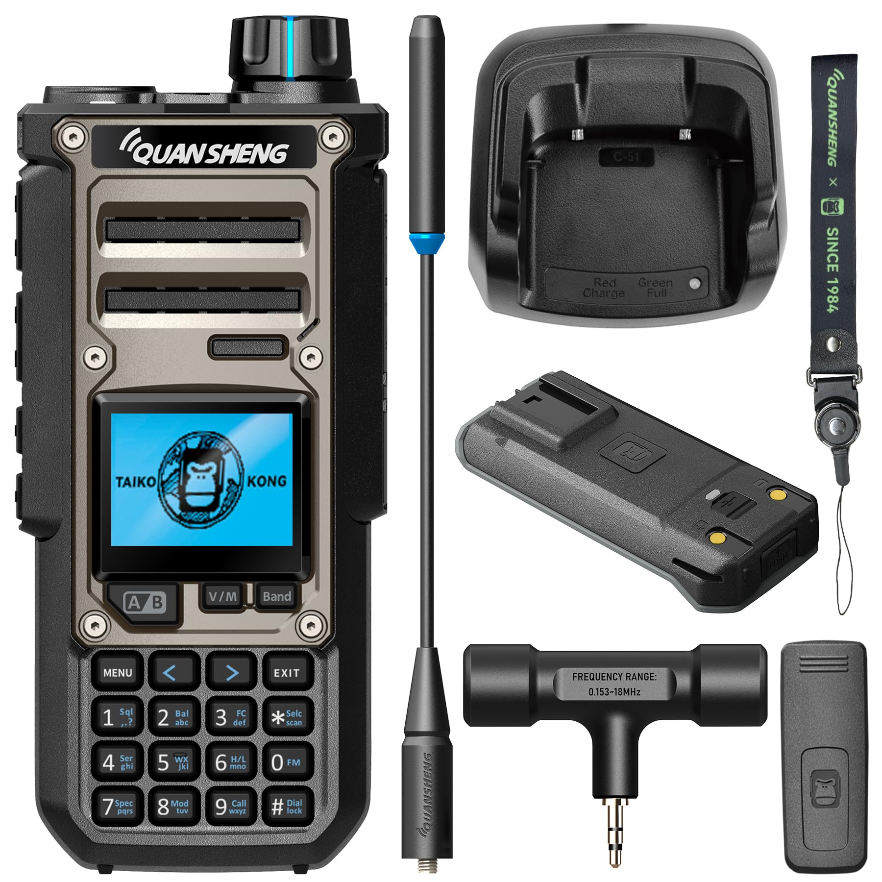 HYS Quansheng TK-11(8) Talkie-walkie VHF/UHF 10 W, port de charge de type C et batterie 3000 mAh, numéro de canal 999, analyseur de spectre, radio bidirectionnelle professionnelle
