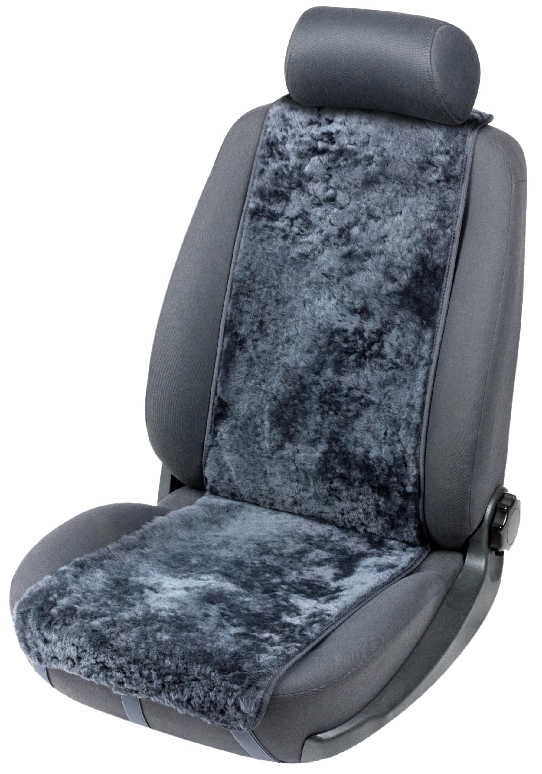WALSER Autositzbezug Lammfell, Cosmo, Anthrazit, 100% Echtes Lammfell, Universell Passend, Vordersitze, Seitenairbag Kompatibel, Schutz und Komfortverbesserung, 1 Count