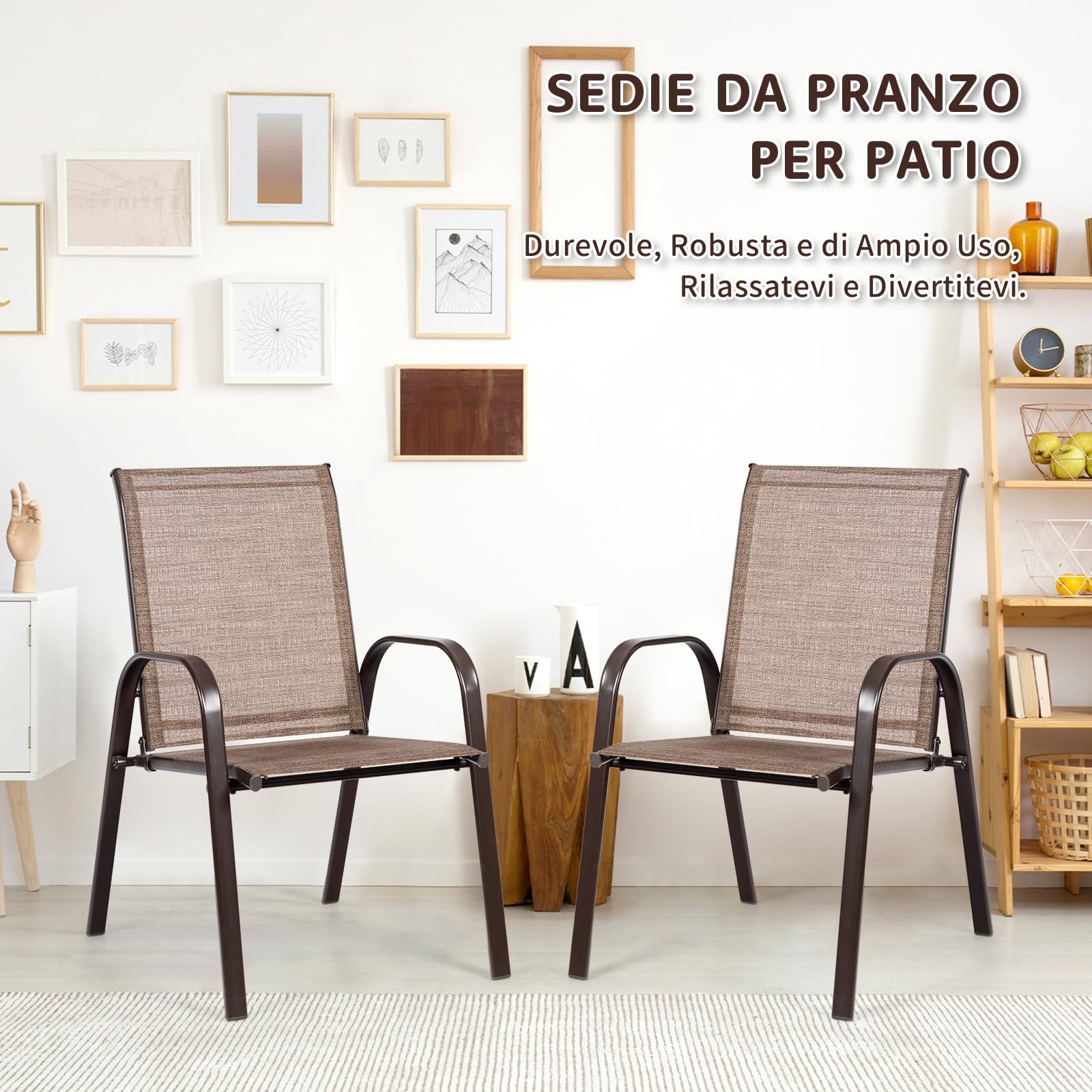 COSTWAY Set di 2 Sedie da Giardino, Braccioli Curvi, in Metallo (Marrone)