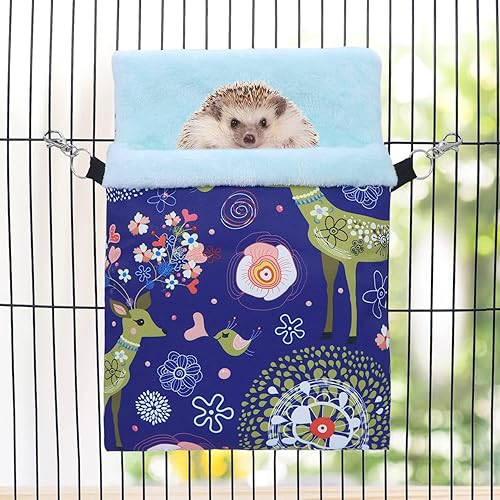 Miniatura 2 de Wontee Saco de dormir para mascotas pequeñas, saco de dormir cálido para hámsters, erizos, planeadores de azúcar, ardillas (L, alce azul)