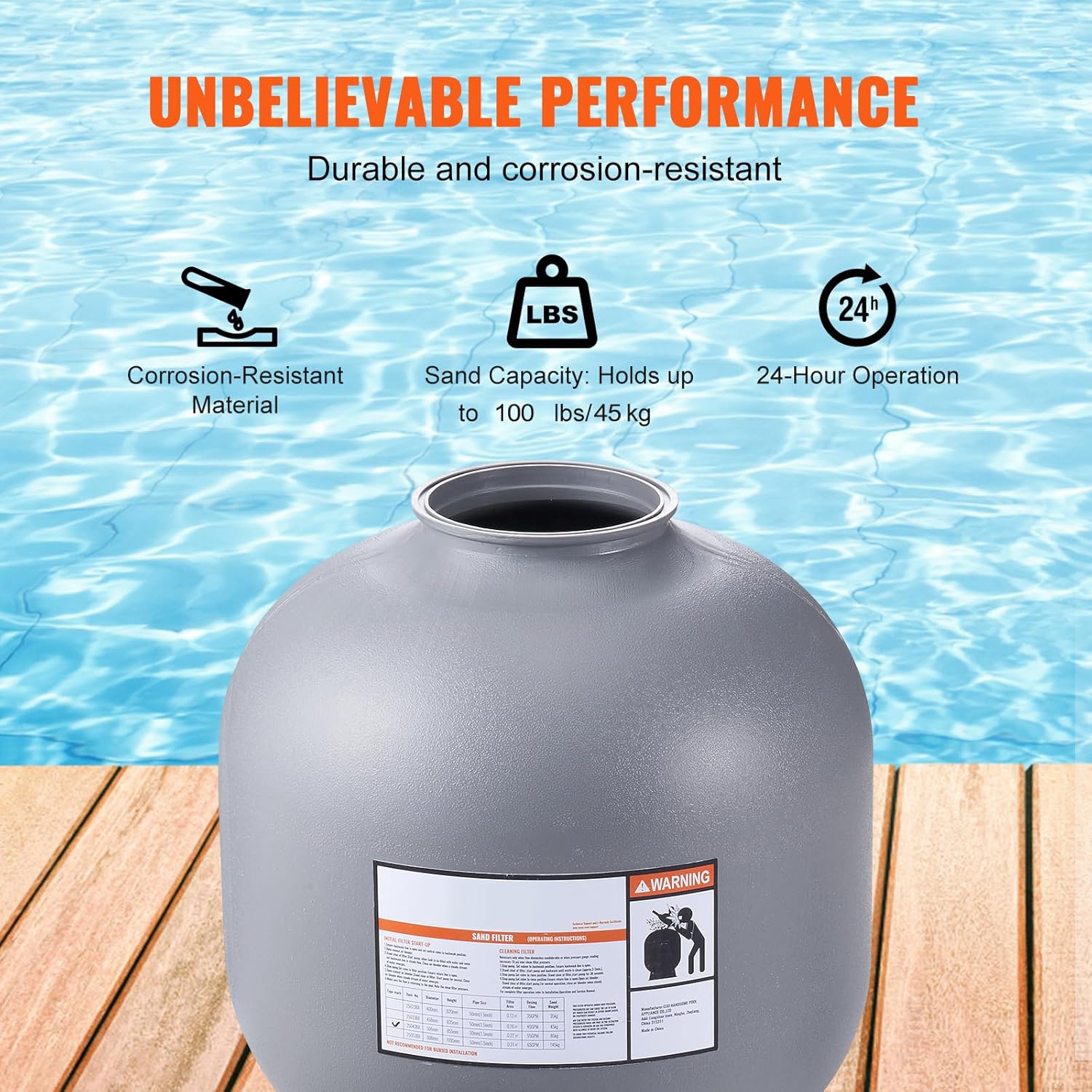 Happybuy 22-Inch Sand Filter, Up to 55 GPM Flow Rate, Above Ground Swimming Pool Sand Filter System with 7-Way Multi-Port Valve for Filter, Backwash, Rinse, and More