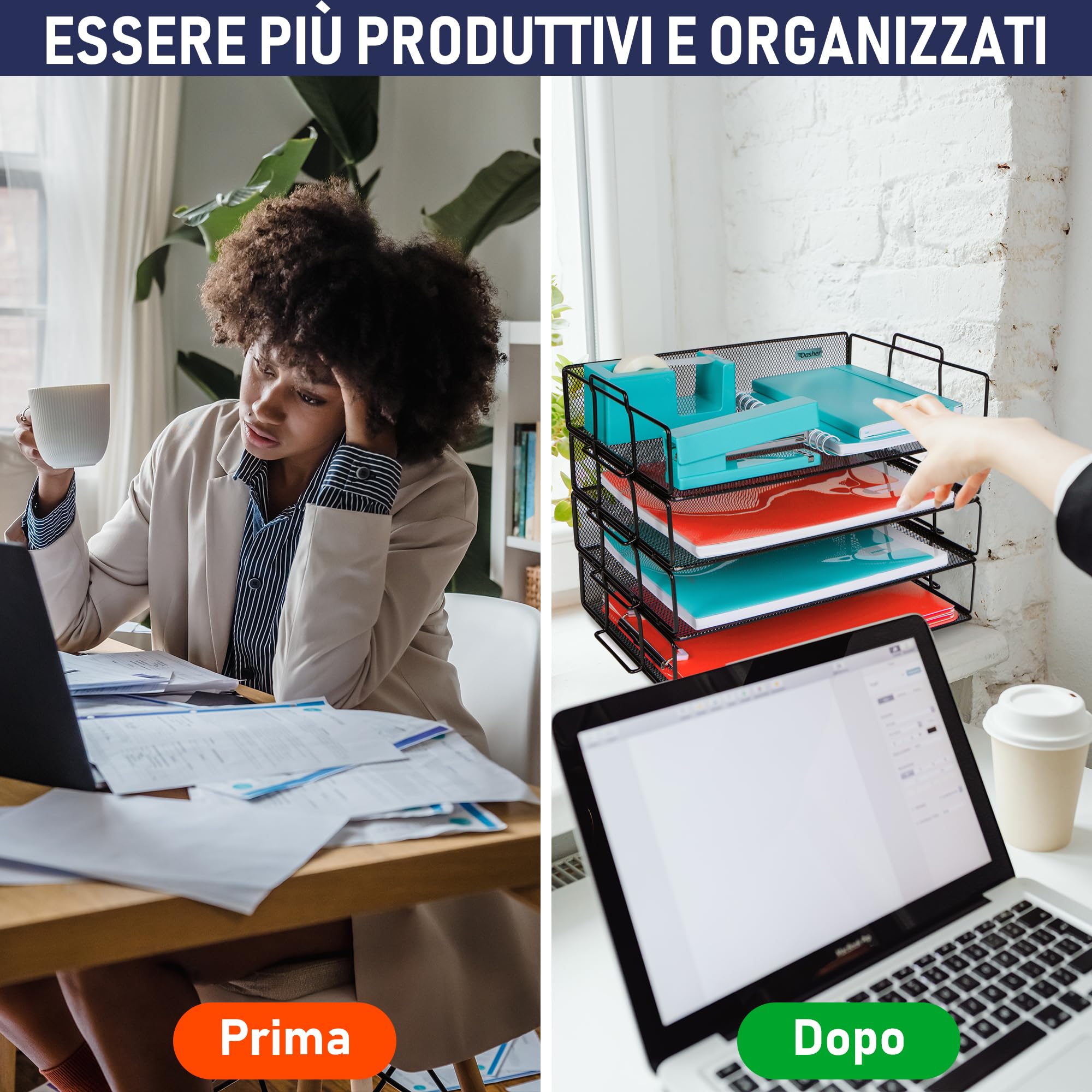 Dasher Products Organizer da scrivania impilabile a 4 ripiani in rete metallica per organizzare documenti, cartelle, lettere, carta, raccoglitori