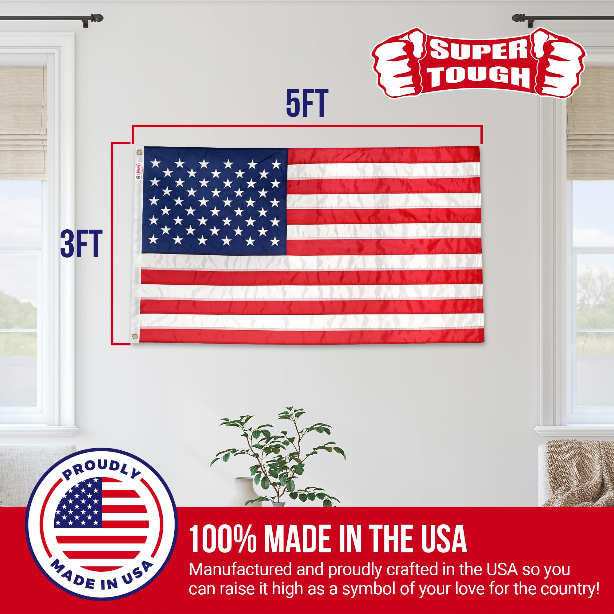 Online Stores Bandera estadounidense de nailon, 3 por 5 pies.