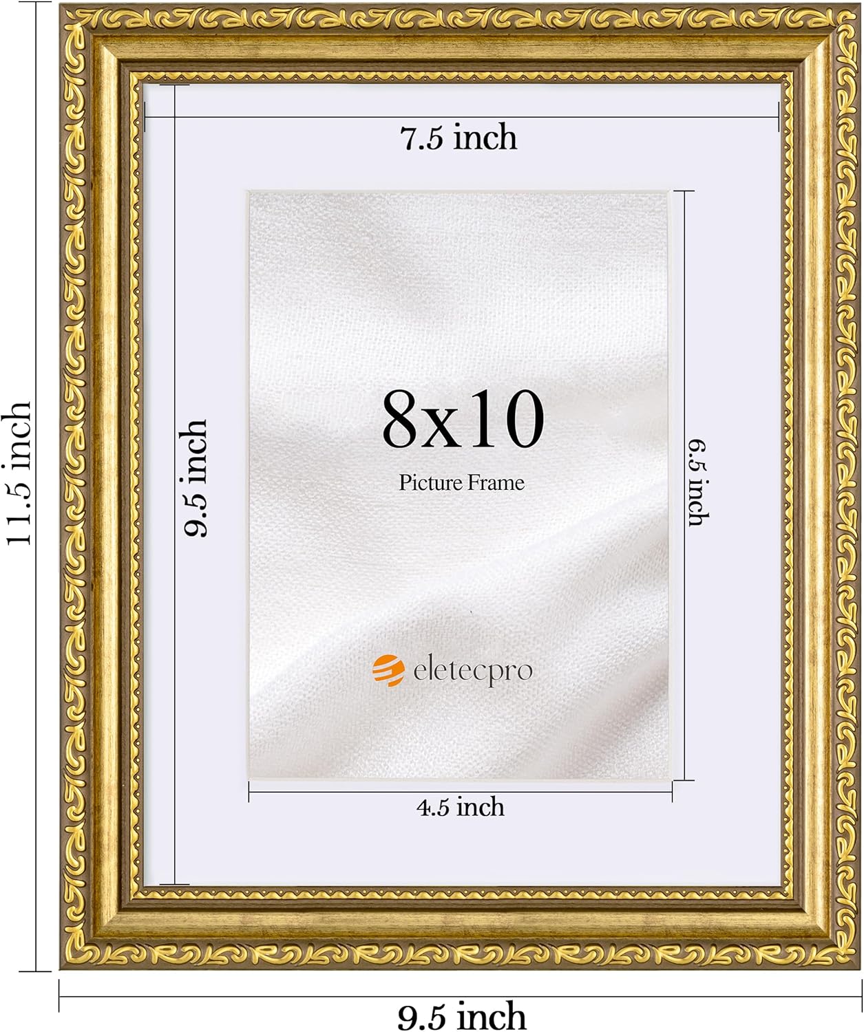 eletecpro 8x10 Picture Frames Set of 4, Gold Frames 8 x 10 with Glass Cover, Vintage Photo Frame Displays 5x7 Photo with Mat or 8x10 without Mat for Tabletop or Wall Decor, Gold - Image 3