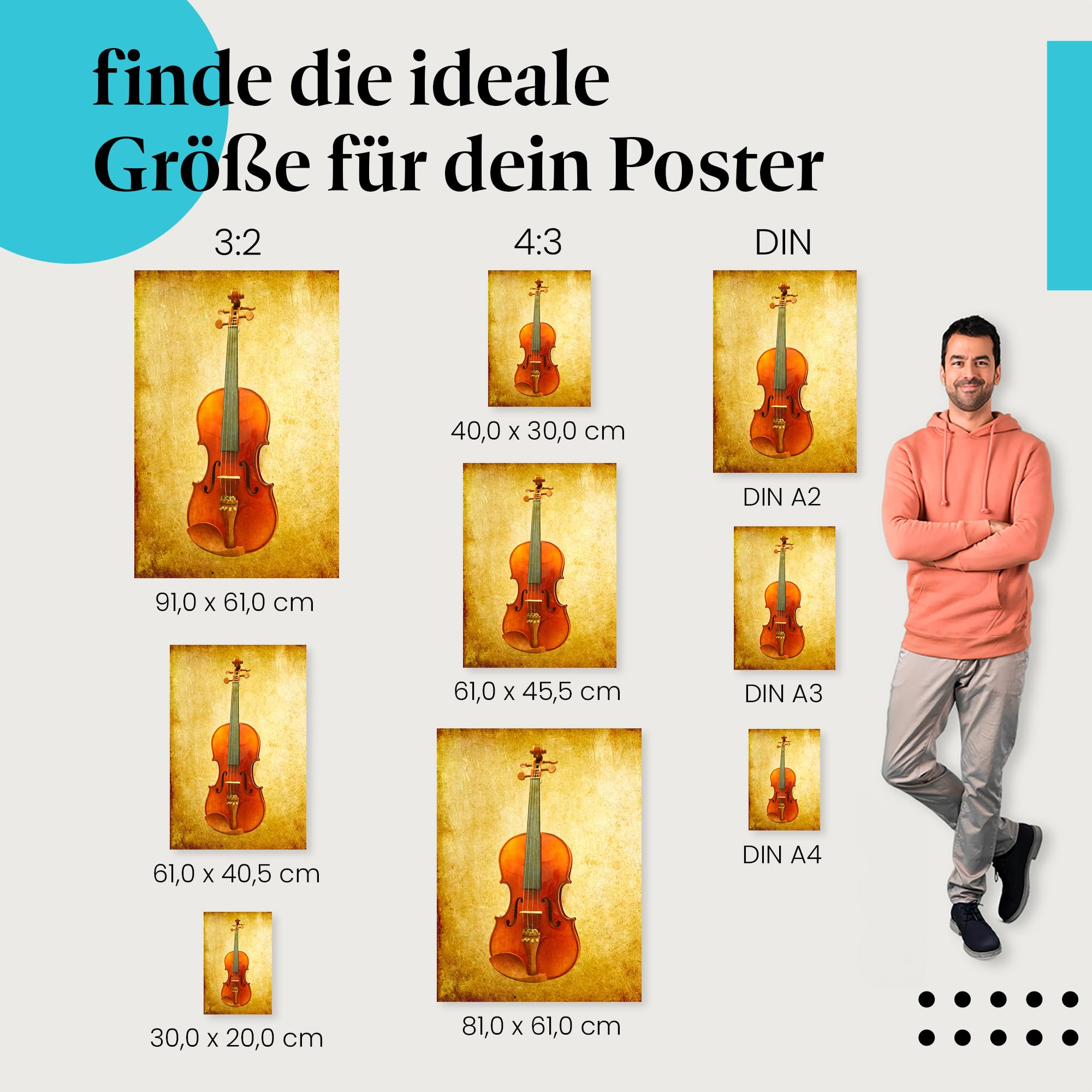 Postereck - 0805 - Vintage Geige, Violine Streichinstrument Musik - Wandposter Fotoposter Bilder Wandbild Wandbilder - Leinwand - 100,0 cm x 75,0 cm