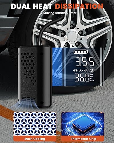 Miniatura 7 de Inflador de neumáticos, compresor de aire portátil, bomba de aire inteligente para neumáticos de automóvil con manómetro (150 PSI) - Bomba de