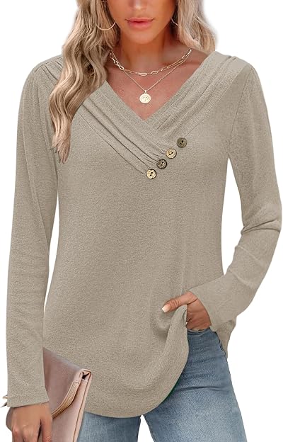MISFAY Women Tunic Tops Casual V Neck Pullover Blouse Plus Size Tops