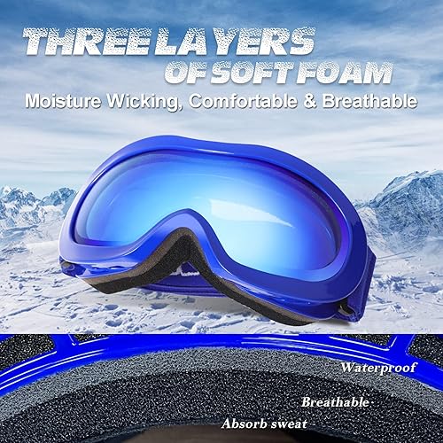 Miniatura 4 de EXP VISION Gafas de esquí para niños, gafas de snowboard antivaho para niños y niñas de 3 a 14 años