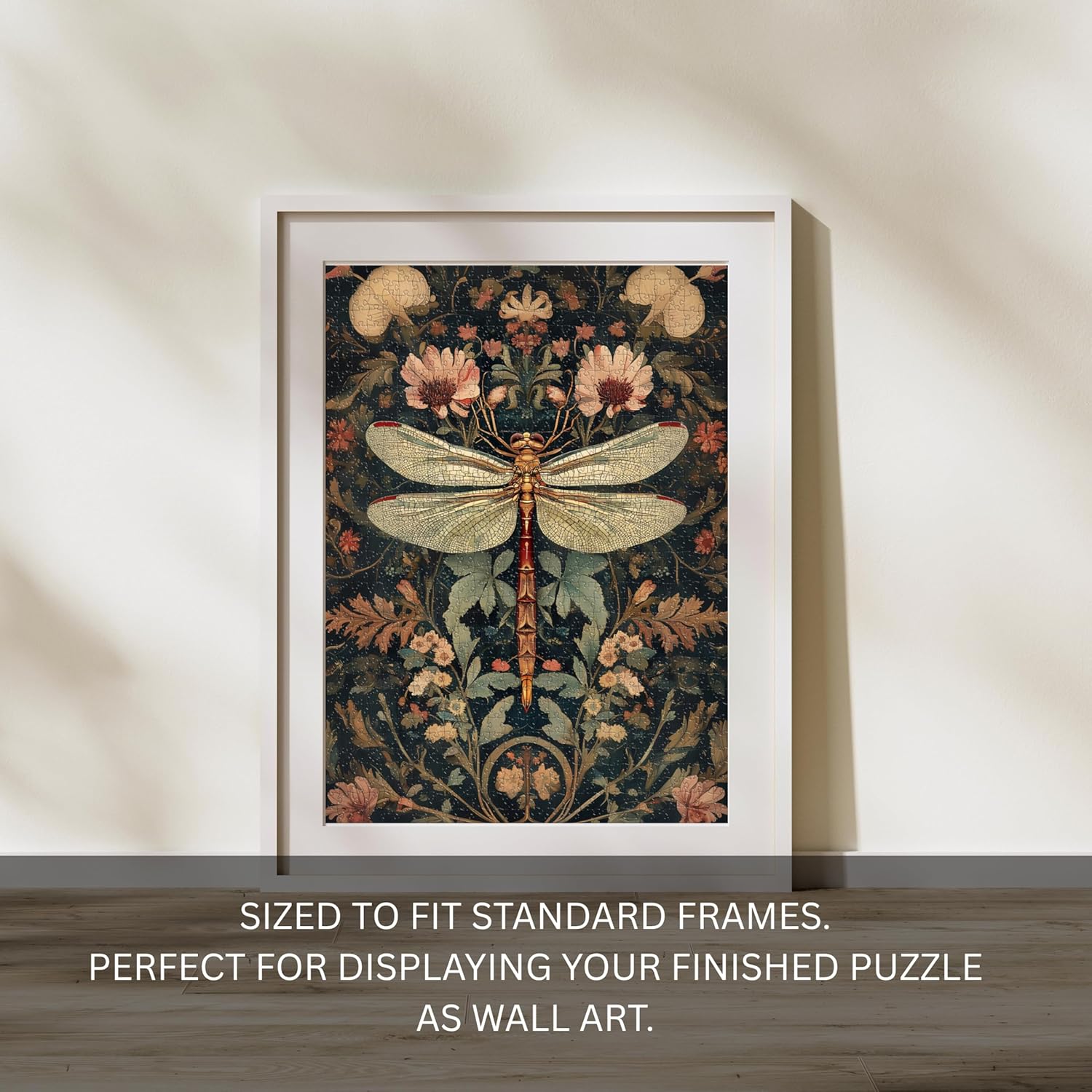 Vintage Floral Dragonfly Jigsaw Puzzle 1000 Pieces for Adults - Floral Puzzle Gift for Dragonfly Lovers - 1000pc Heritage Victorian Design Decor Puzzles (50x70cm / 19.685"x27.559")