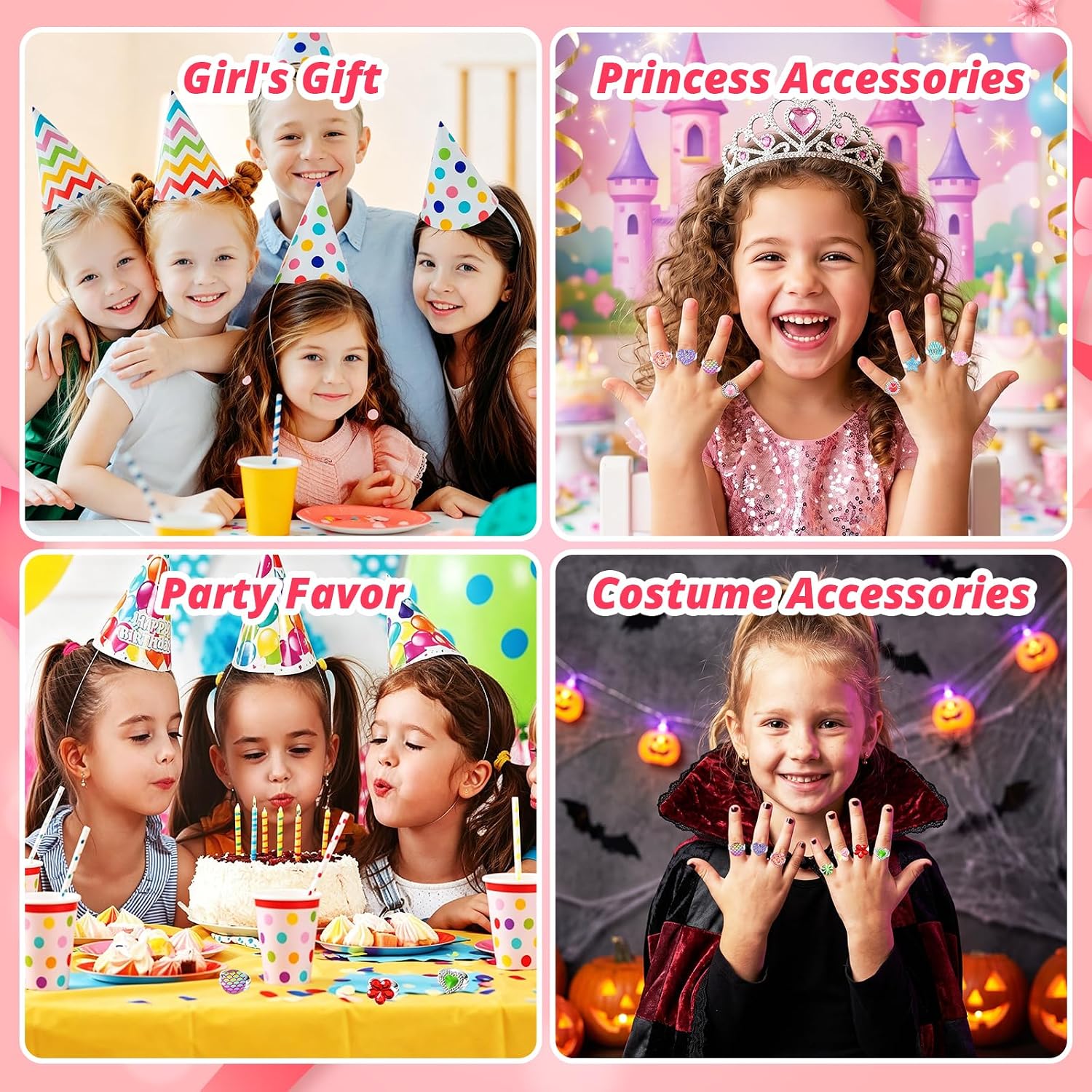 Faburo 50 Pcs Kids Rings Girls