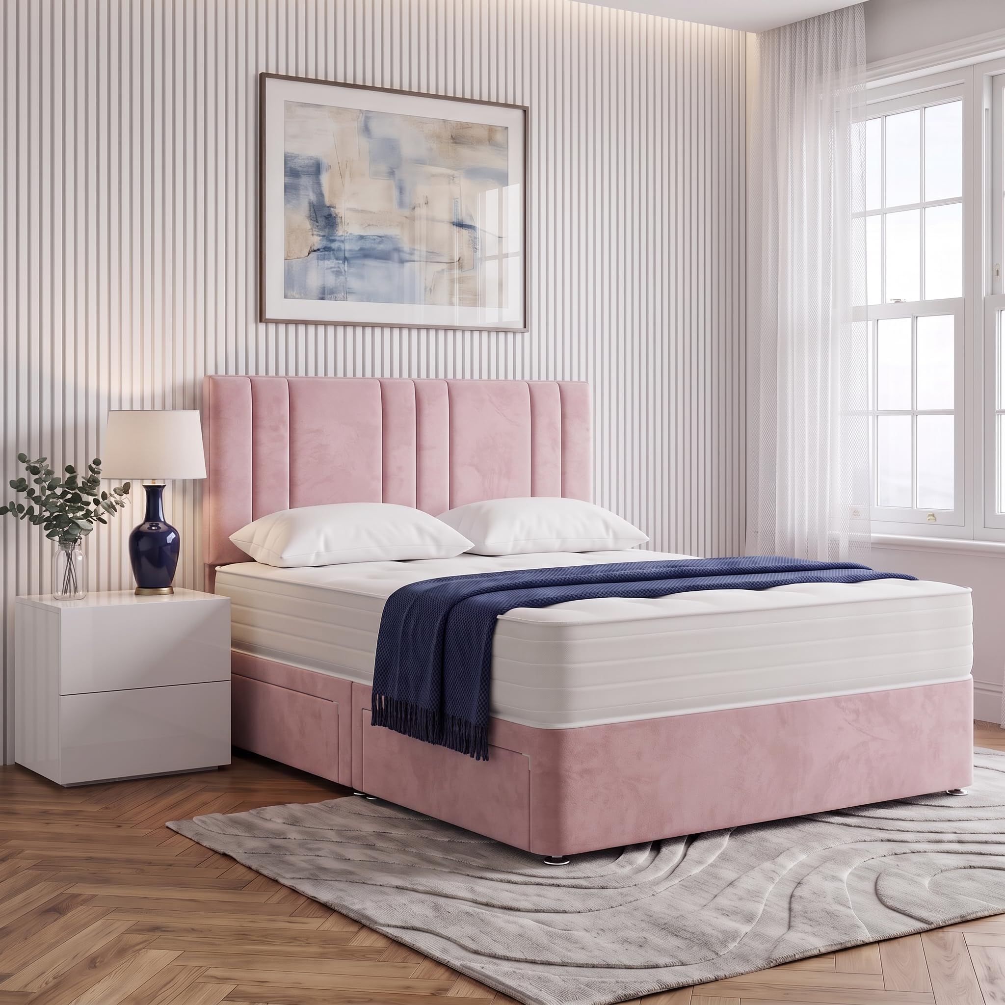 Tokyo 4ft6 Double Divan Bed with Orthopaedic Mattress | No Drawers | Pink