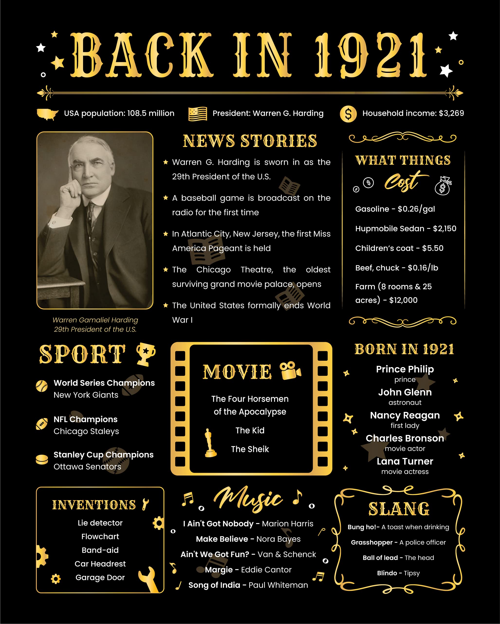 104th Birthday Gifts for Women and Men - Ideas 1921 Birthday Gifts for Man and Woman - 104 Birthday Decorations - 104th Birthday Card for Her and Him - 104 Birthday Party Favors - 8x10" Unframed