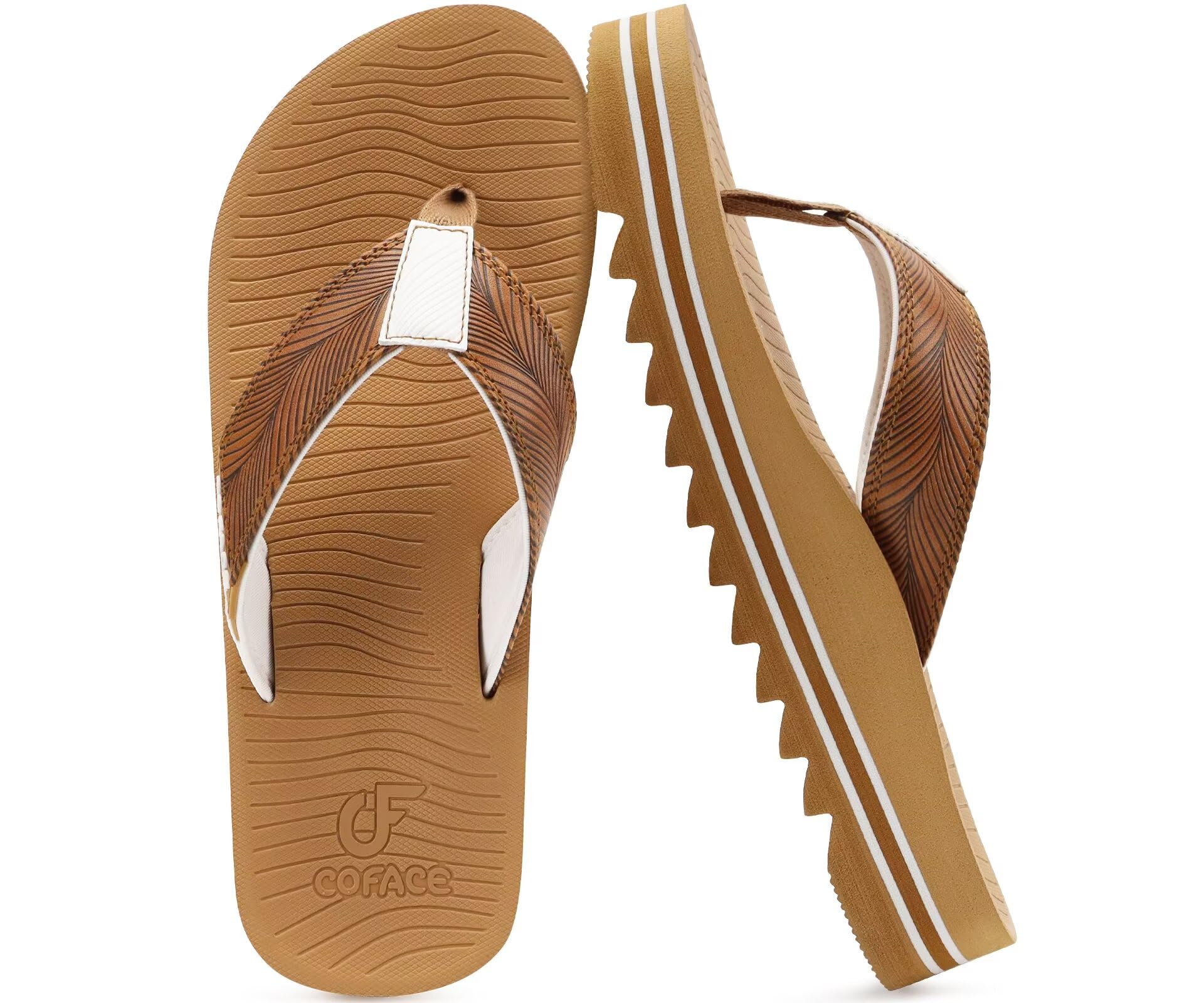 COFACE Mens Arch Support Flip Flops Yoga Mat Comfortable Thick Cushion Recovery Walking Thong Sandals Lightweight Slip On Summer Beach Slippers