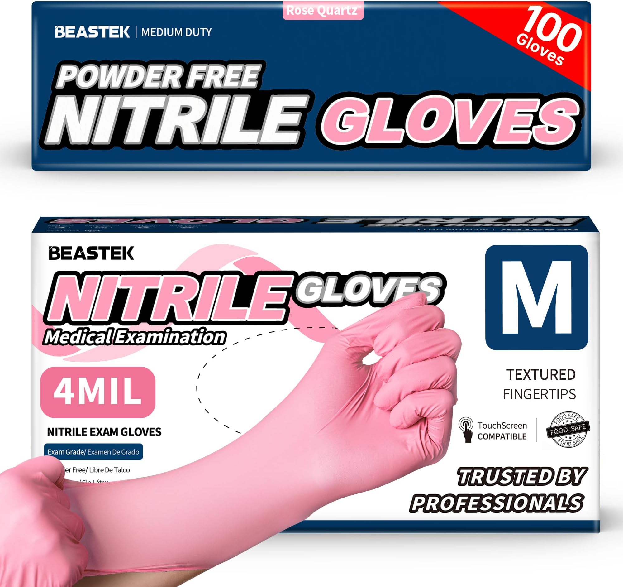 Beastek Nitrile Disposable Exam Gloves, 4Mil 100 Ct Powder-Free Latex-Free Food-Safe for Cooking Medical Esthetician, Orchid
