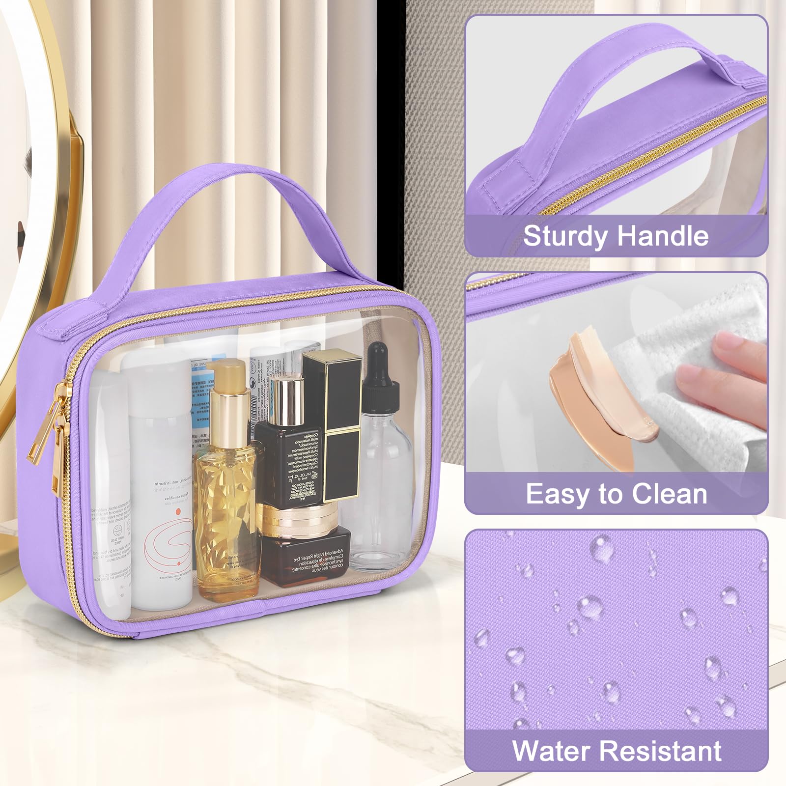 Wedama Neceser aprobado por la TSA, paquete de 3 bolsas de maquillaje transparentes con asas, bolsas de cosméticos transparentes de PVC de tamaño de cuarto de galón para mujeres y hombres, bolsa de