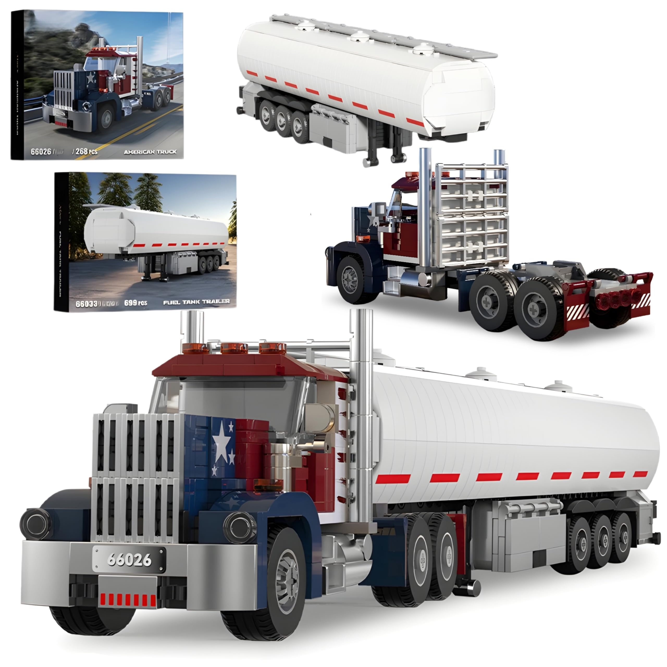 Unativer 2 in 1 Fuel Tanker Truck Building Blocks Set, 937 PCS American Semi Truck Building Model Kit, Heavy Duty Transport Vehicle Building Toys for Adults & Teens, Birthday Gifts for Hobbyists — image 1