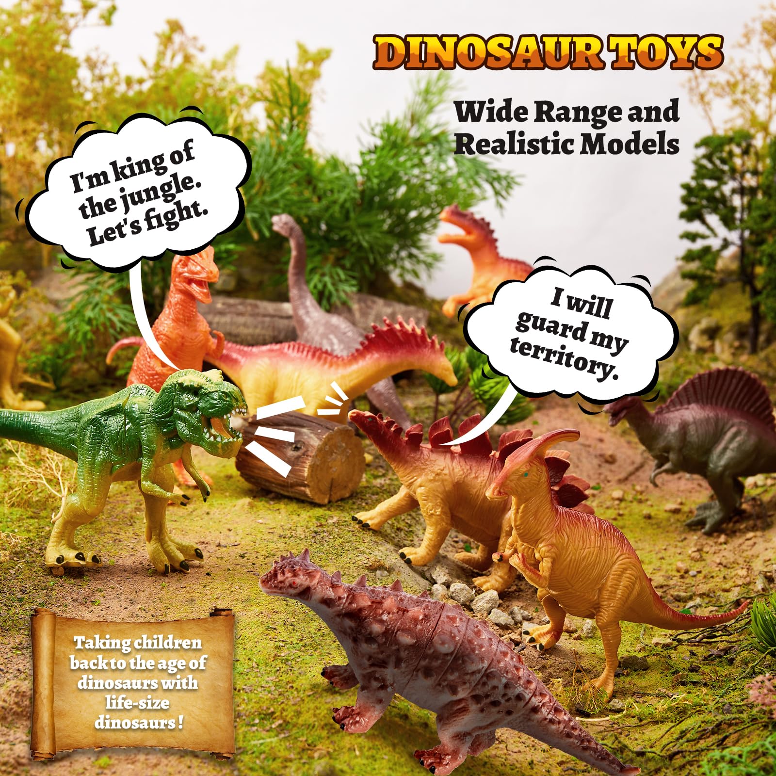 TOEY PLAY 12 Pezzi Dinosauro Giocattolo Gigante, Figure Dinosauri Set con Alberi, T-Rex, Triceratop, Giochi Dinosauri 3 4 5 6 Anni, Regalo per Bambini Ragazzi Ragazze