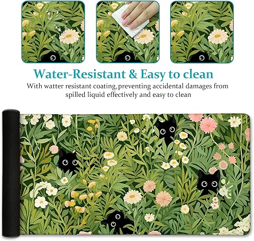 Miniatura 4 de Divertida alfombrilla de escritorio con diseño de flor de gato negro, alfombrilla grande para mouse para juegos, alfombrilla de mouse para