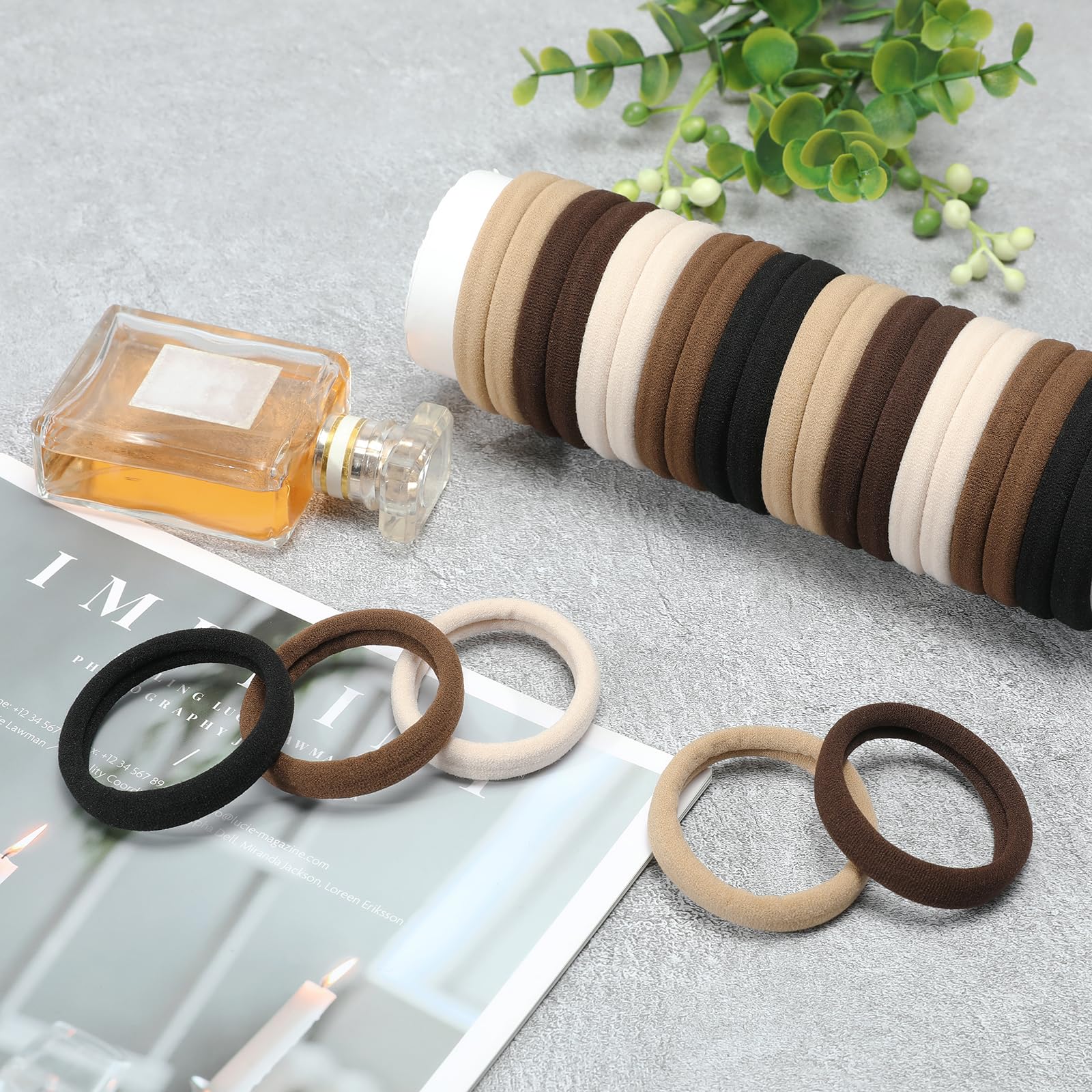 Mia Klein Haargummis, schwarz, 100 Stück, extra dick, 5 cm, elastische Haarbänder für dickes, schweres Haar, nahtloses Haarzubehör für Damen, Mädchen, Pferdeschwanz-Halter (neutrale Farbe)
