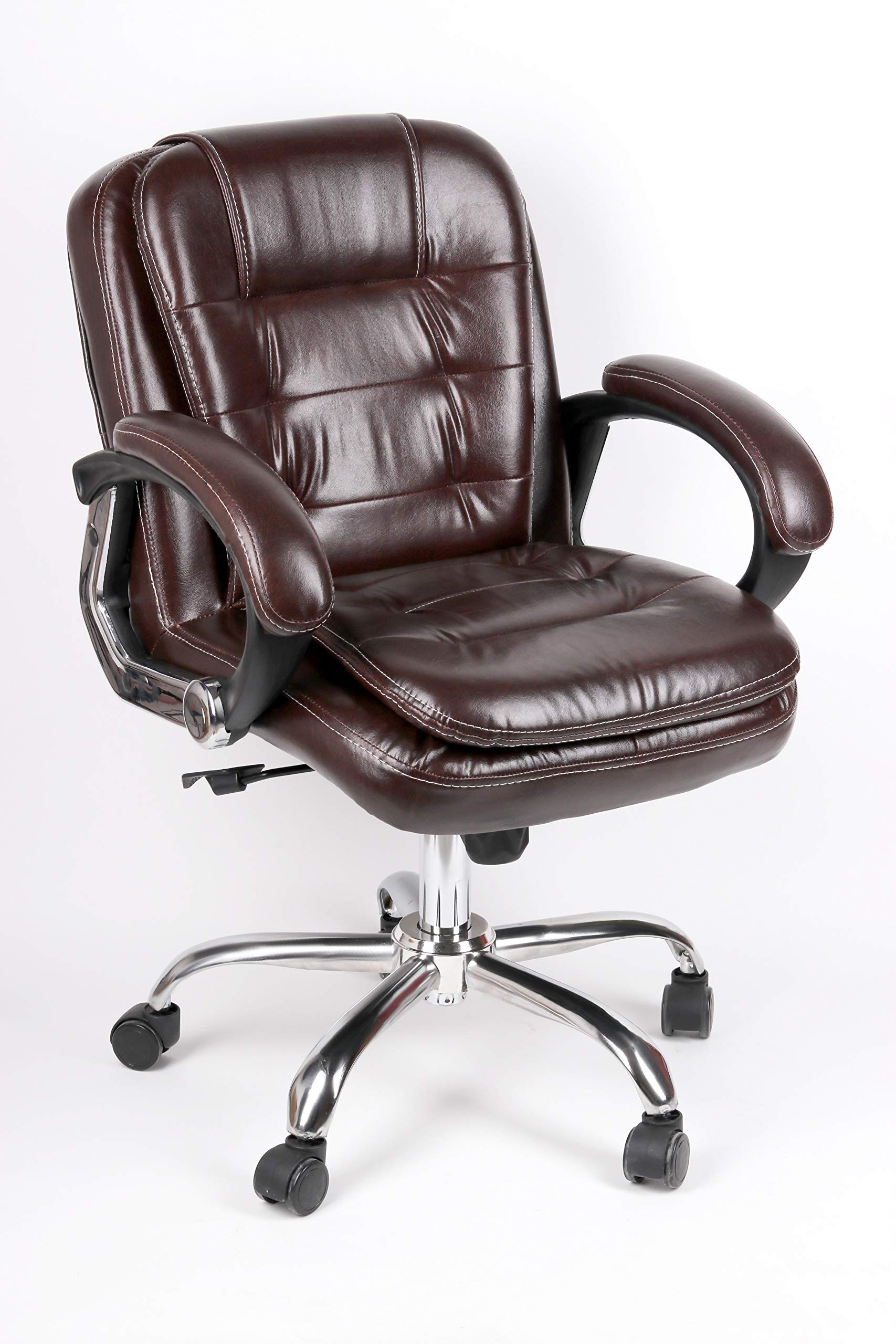 SEAT CHACHA Rolex Revolvoing/Study/Office/Manager/Mid-Back Chair for Work from Home in Chrome Armrest and Metal Base with 360° Swivel (Forest Brown)
