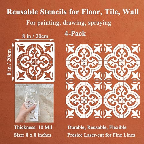 Miniatura 2 de 4 plantillas de mandala de 8 x 8 pulgadas para pintar paredes, azulejos, madera, plantillas de dibujo de arte bohemio, plantillas de azulejos