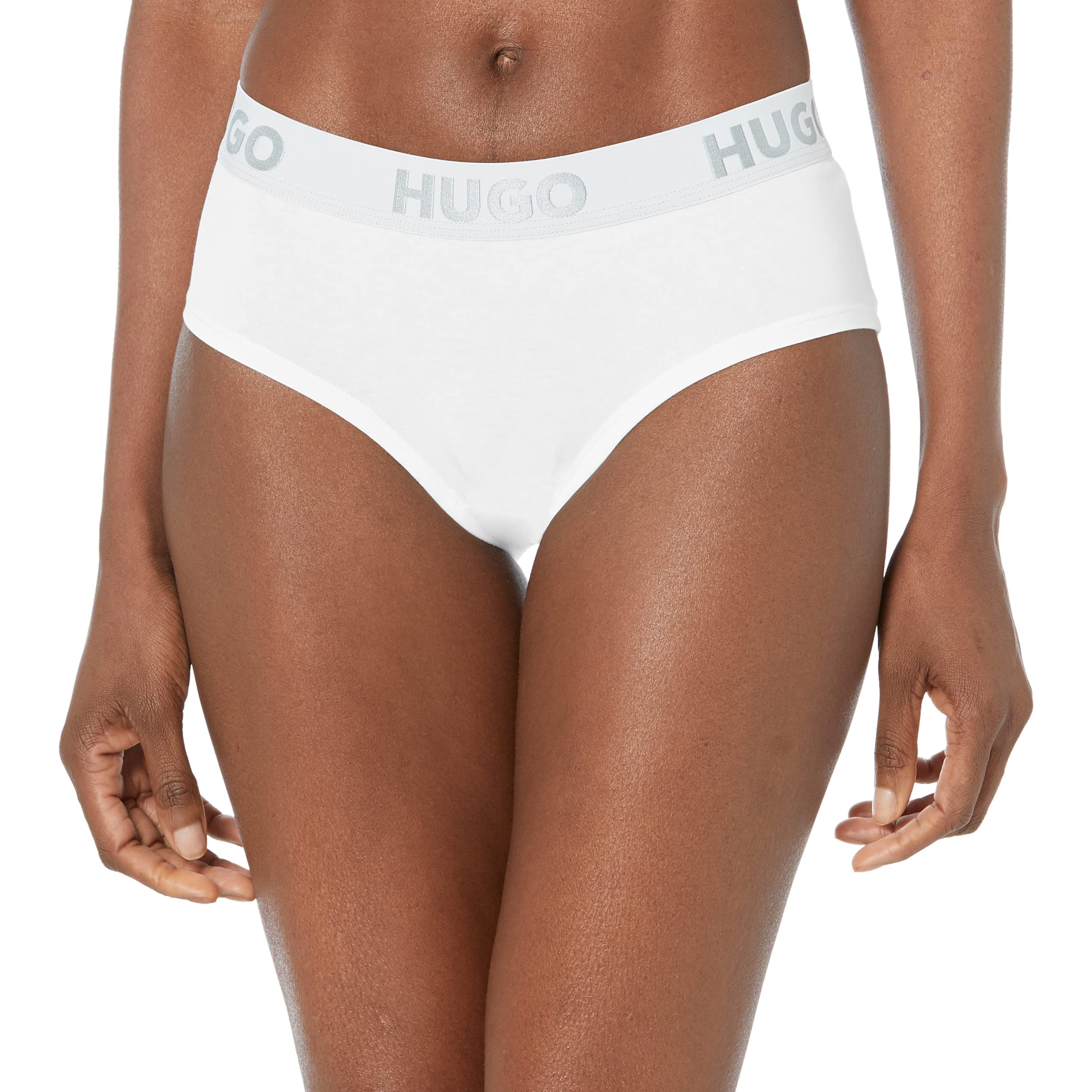 Hugo Boss Women's Bold Logo Hipster Cotton Stretch Brief, Chalk White, XL