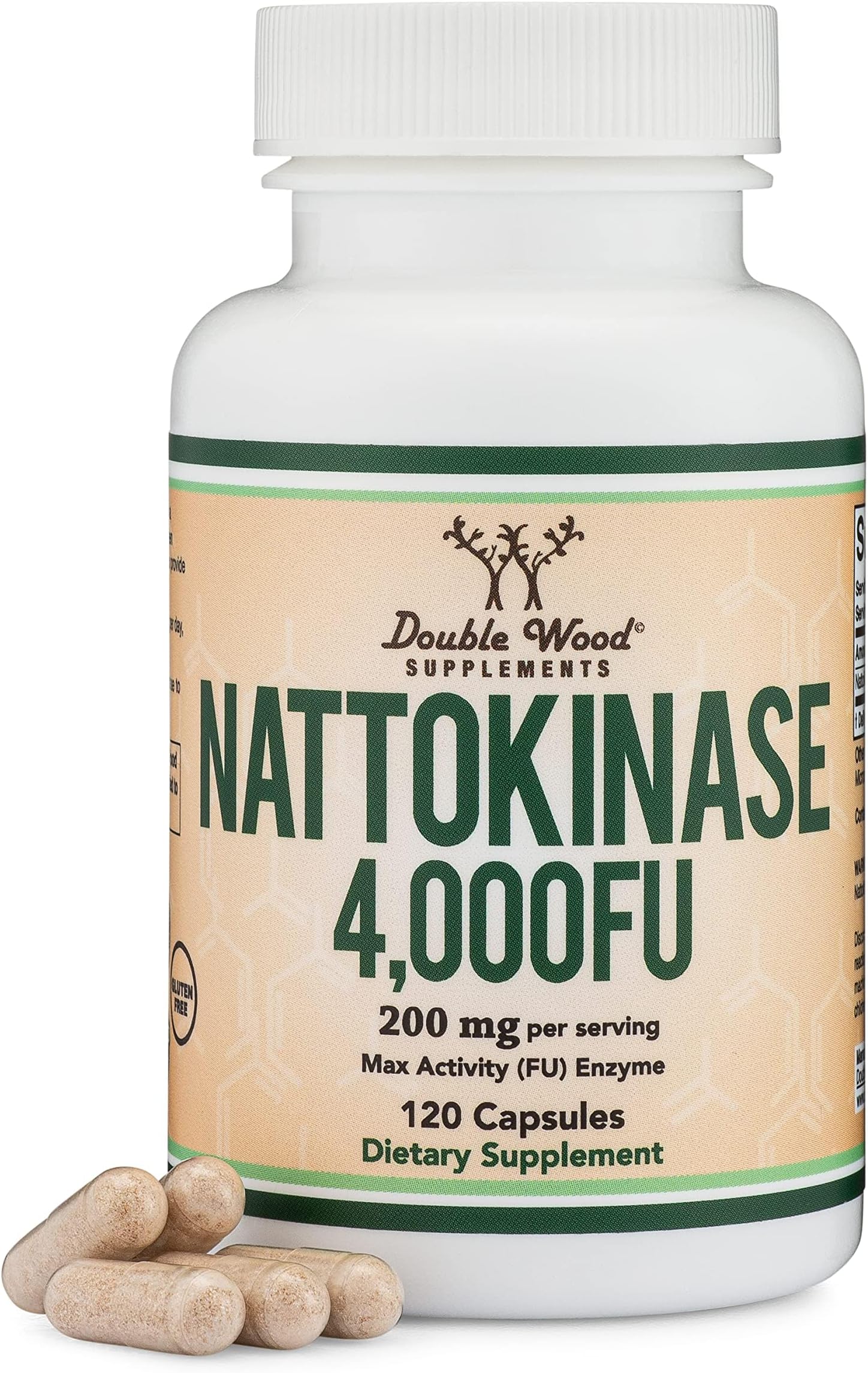Double Wood Supplements Nattokinase 4,000 FU Servings, 120 Capsules (Derived from Japanese Natto) for Cardiovascular and Blood Circulation Support