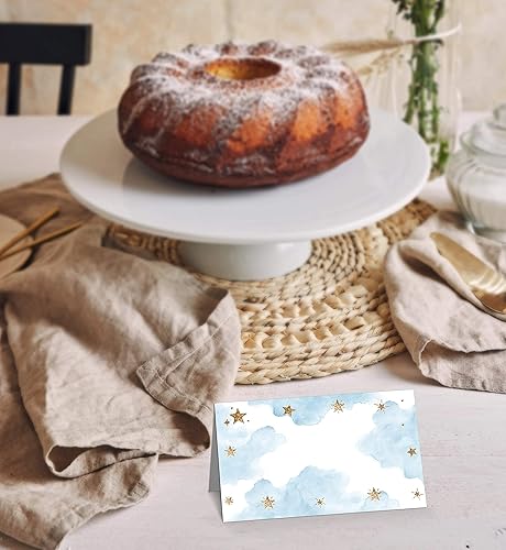 Miniatura 3 de Tarjeta de mesa para baby shower, juego de 25 tarjetas de tienda de campaña con diseño de luna y estrellas, tarjetas de nombre editables para