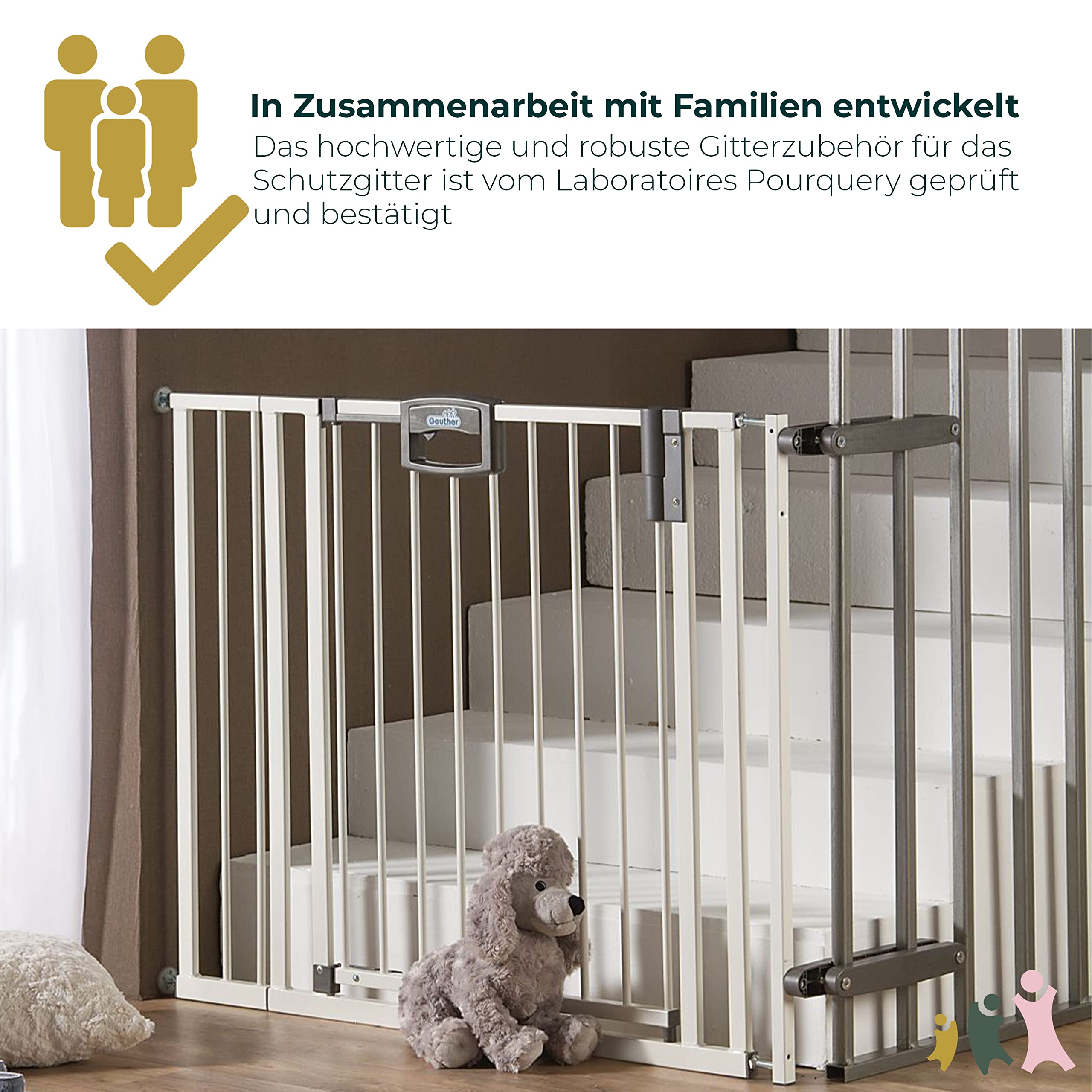 Geuther 0012VS Zusatzklemmen Verlängerung für Treppenschutzgitter Größe: 17 cm Türschutzgitter Türgitter einfache Montage Babygitter ohne Bohren ohne Werkzeug langlebige Qualität Weiß