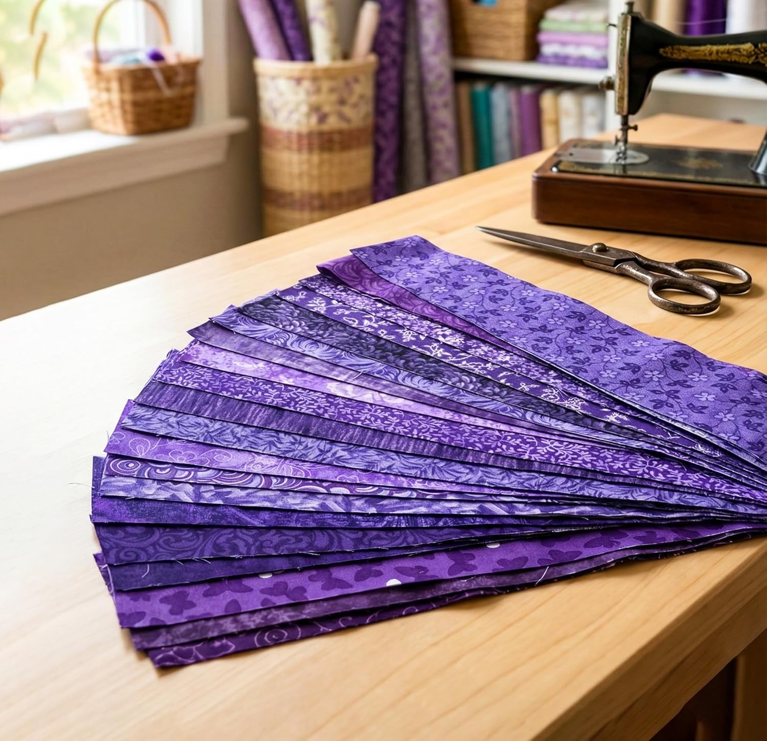 20 All Different Purple 2.5" Jelly Roll Strips – 100% Cotton Quilting Fabric, Full Width 42–44" Precut Strips for Jelly Roll Quilts, Strip Quilting, Patchwork & Sewing Projects