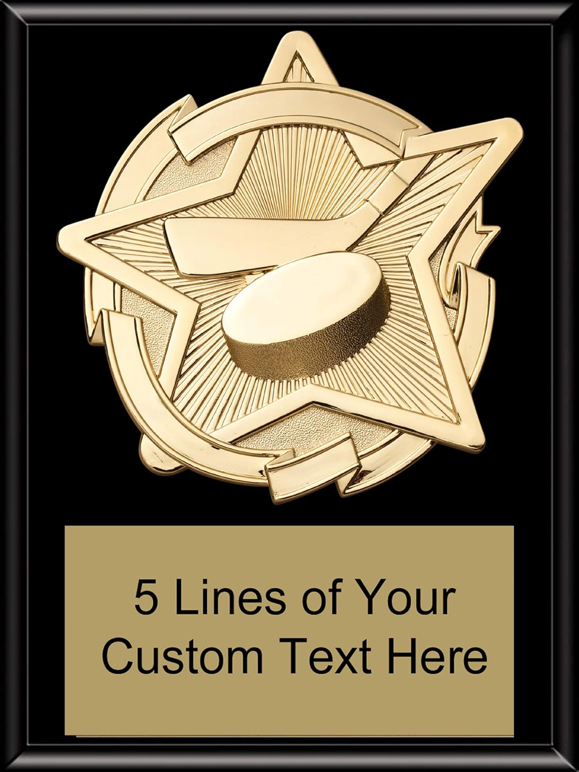 Express Medals 8 x 10 Black Finish Wood Ice Hockey Star Plaque Trophy Award with Up to 5 Lines of Free Engraving