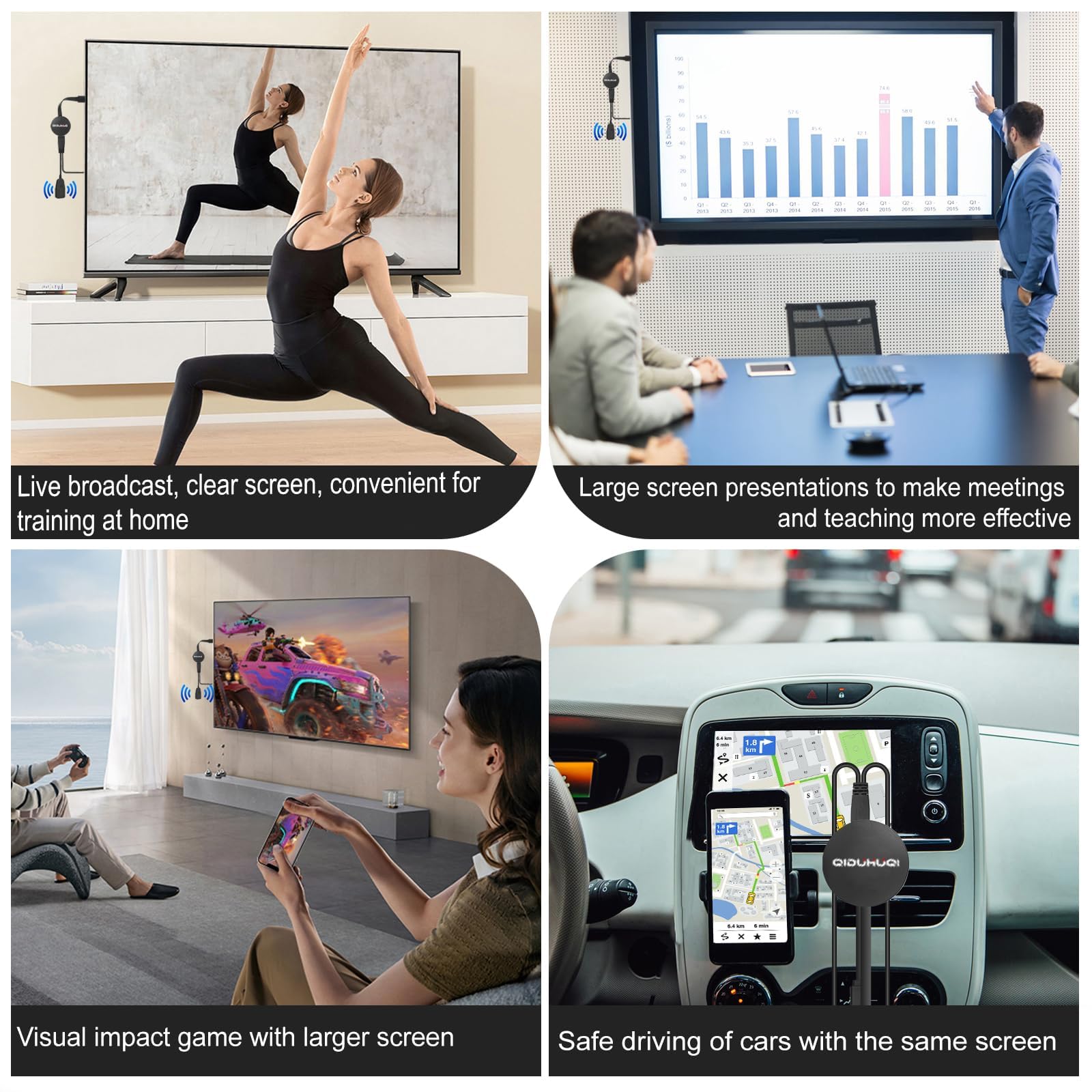 4K Wireless HDMI Dongle, Miracast Dongle mit Screen Mirror, Hdmi Wireless Cast für i-Phone/i-Pad/Android/iOS zu TV/Monitor/Projektor, Unterstützt Miracast, DLNA, Airplay(Matt Schwarz)